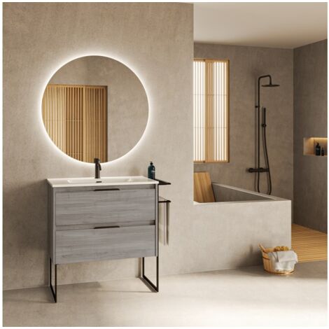 Mobile bagno a terra 60cm rovere chiaro con lavabo e specchio mod. Sapo