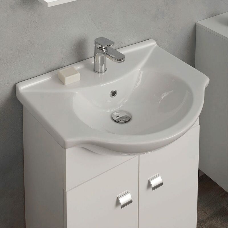 Mobile Bagno Completo Di Lavabo E Specchio.Mobile Bagno A Terra 56 Cm Con Lavabo E Specchio Bianco Serie Easy 02010043000001