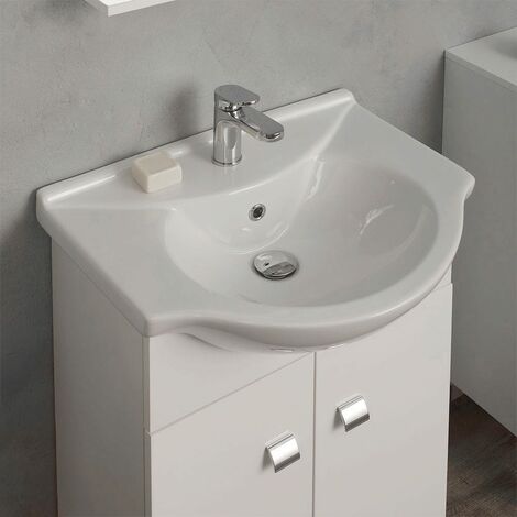 Mobile Bagno A Terra Con Lavabo 60 Cm.Mobile Bagno A Terra 56 Cm Con Lavabo E Specchio Bianco Serie Easy 02010043000001