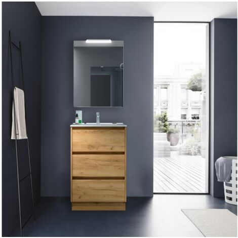 Mobile bagno a terra 60 cm 3 cassetti rovere africa con lavabo ad incasso - Nova - 60 cm Standard