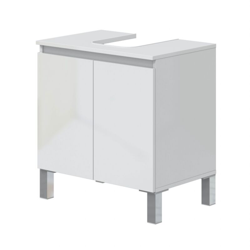 Mobile Bagno A Terra 60 Cm 2 Ante Con Vano Per Colonna Bianco Lucid...