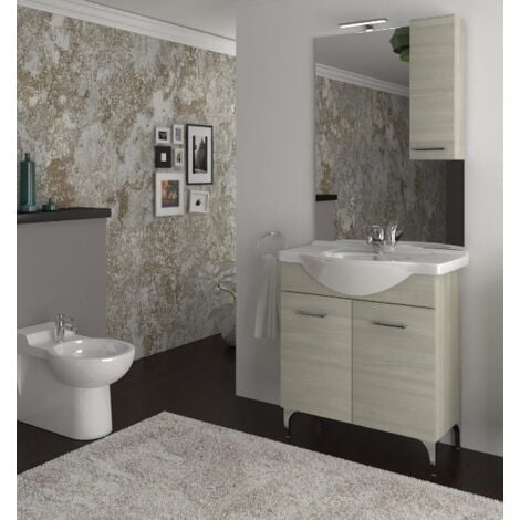 Mobile Bagno Con Lavabo A Terra.Mobile Bagno A Terra 75 Cm Ambra In Legno Rovere Grigio Con Lavabo In Ceramica Standard 75 Cm Rovere Grigio Sv4105