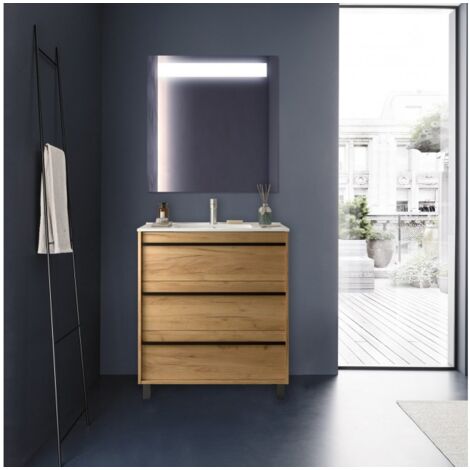 Mobile bagno a terra 80 cm 3 cassetti in legno rovere africa con lavabo ad incasso - Astoria - 80 cm Standard