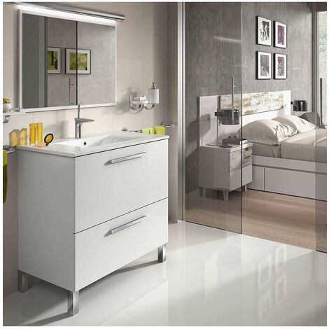 Mueble baño Urban con lavabo y espejo blanco brillo