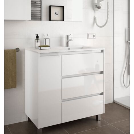 Mobile bagno a terra 85 cm noce con lavabo specchio e lampada Romantica