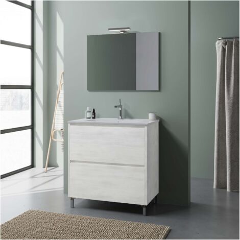Mobile bagno a terra moderno con piedini lavandino 80cm specchio Lisbona 80 - Bianco