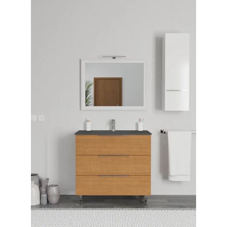 Mobile bagno con specchio legno chiaro e grigio 100 cm TERUEL