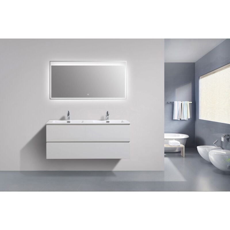 Mobile bagno Alice 1200 bianco brillante - Specchio opzionale Specchio a luce led 2137, lucido