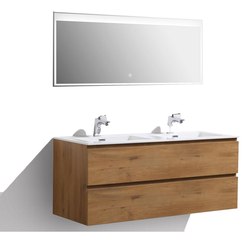 Mobile bagno Alice 1200 rovere brillante - Specchio opzionale Specchio a luce led 2073, lucido