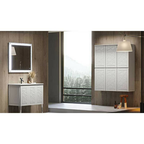 Mobile Bagno America120 cm SospesoBianco Opaco Base 4 ante - Lavabo in Ceramica