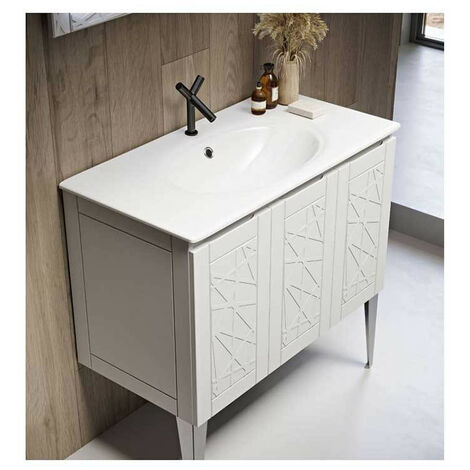 Mobile Bagno America90 cm SospesoBianco Opaco Base 3 ante - Lavabo in Ceramica