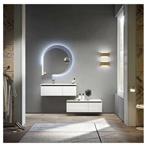 Mobile Bagno Avril100 cm SospesoBianco Lucido Base 2 cassetti - Lavabo in Resina
