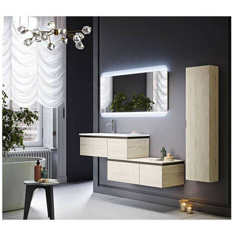 Mobile Bagno Avril100 cm SospesoRovere Sbiancato Base 2 cassetti - Lavabo in Resina