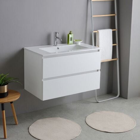 KIAMAMI VALENTINA Mobile Bagno Base Con Lavabo 80Cm Bianco Bilbao