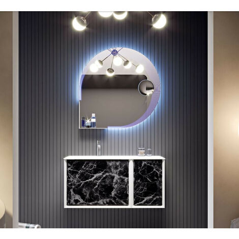 Mobile Bagno Bellagio105 cm SospesoFrontali in Vetro Marmorizzato Black Stone Base 2 cassetti e 1 anta - Lavabo in Resina