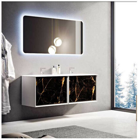 Mobile Bagno Bellagio140 cm SospesoBlack e Gold stone Base 4 cassetti - Lavabo doppia vasca in Resina