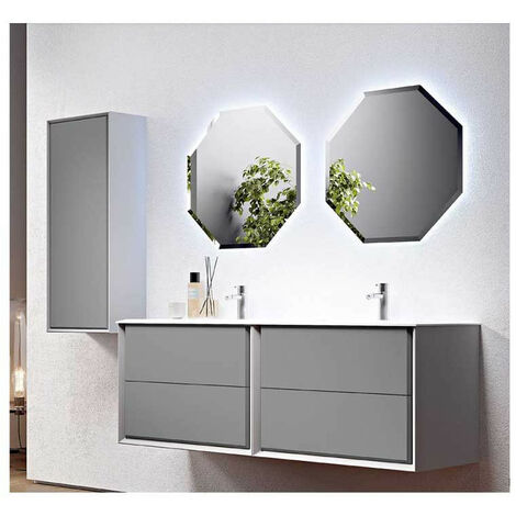 Mobile Bagno Bellagio140 cm SospesoGrigio Nuvola Base 4 cassetti - Lavabo doppia vasca in Resina