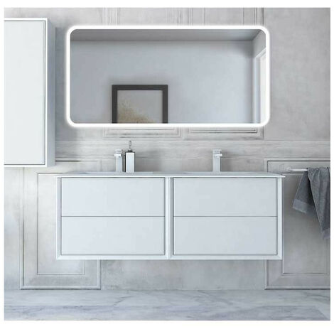 Mobile Bagno Bellagio140 cm SospesoWhite Stone Base 4 cassetti - Lavabo doppia vasca in Resina