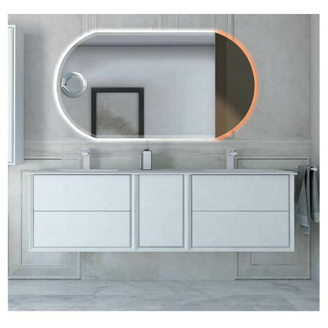 Mobile Bagno Bellagio175 cm SospesoBianco Opaco Base 6 cassetti - Lavabo doppia vasca in Resina