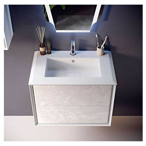 Mobile Bagno Bellagio70 cm SospesoFrontali in Vetro Marmorizzato Light Onice Base 2 cassetti - Lavabo in Resina