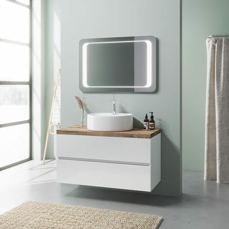 Mobile bagno PET bianco opaco con lavabo in appoggio – Martinelli