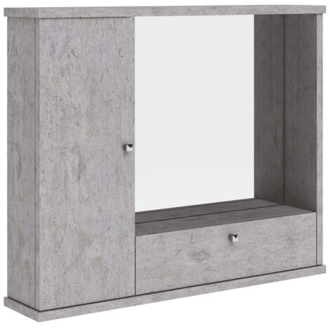 Mobile bagno cemento con specchio e luce, pensile bagno