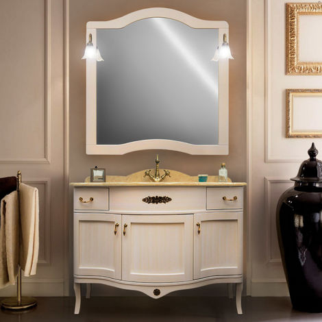 Mobile Bagno Classico Doppio Lavabo.Mobile Bagno Classico London Bombato Avorio Decape Con Top In Marmo 1834