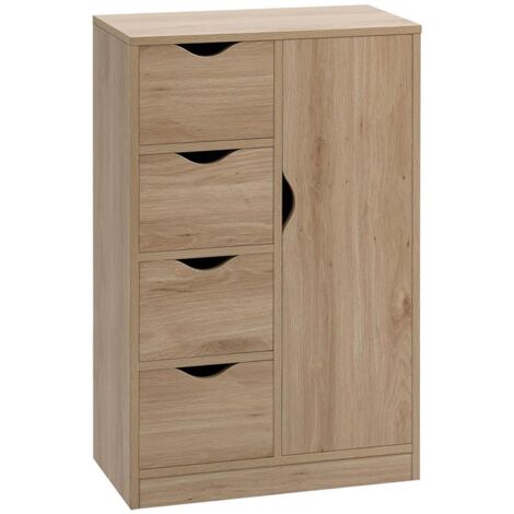 MOBILE BAGNO CON 4 CASSETTI. ARMADIETTO A 2 LIVELLI E MANIGLIE RITAGLIATE. IN TRUCIOLATO. 54X29X83 CM