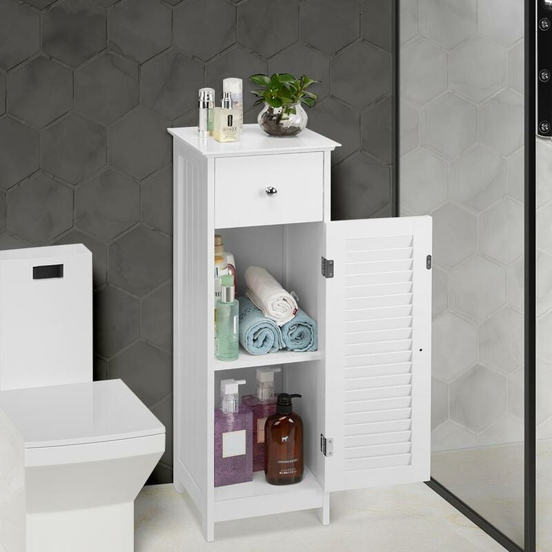 Bakaji - Mobile Bagno con Anta e Cassetto Mobiletto 2 Ripiani Legno mdf Bianco 32x30x87cm