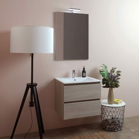 Mobili Bagno Con Due Lavandini.Mobile Bagno Con Ante E Lavabo Ceramico Luce A Led 60 Cm Olmo Leone Berlin 02010041100024