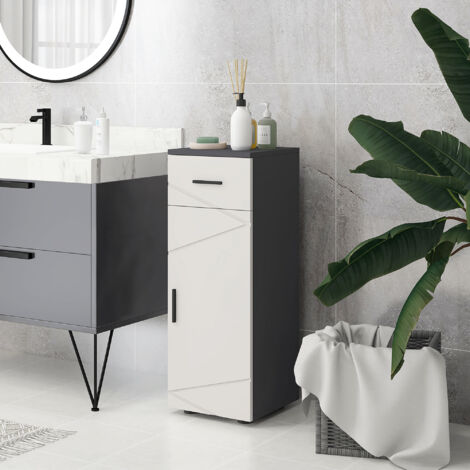 Mobile Bagno con Cassetto e Armadietto a 2 Livelli Regolabili, Mobiletto Bagno in Legno, 30x30x82 cm, Grigio