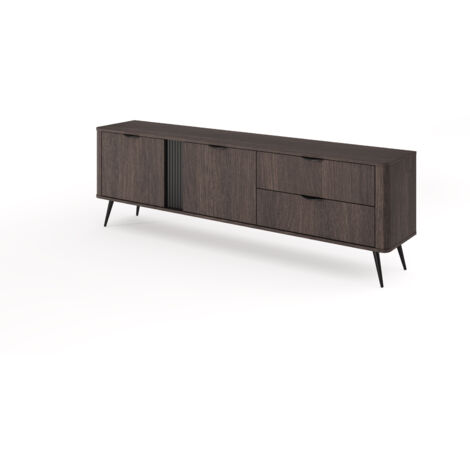 Mobile bagno con frontale scanalato 100 cm (60+40) con cesto portabiancheria, rovere cremona (MDF), con maniglia nera, 100 x 47 x 60 cm