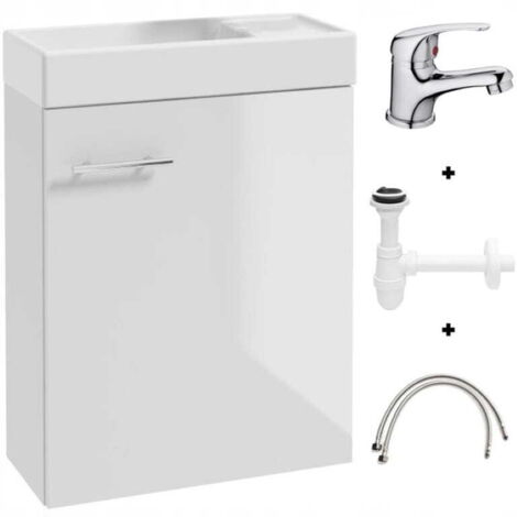 Mobile bagno con lavabo 50x70cm con rubinetto e sifone, bianco, Small