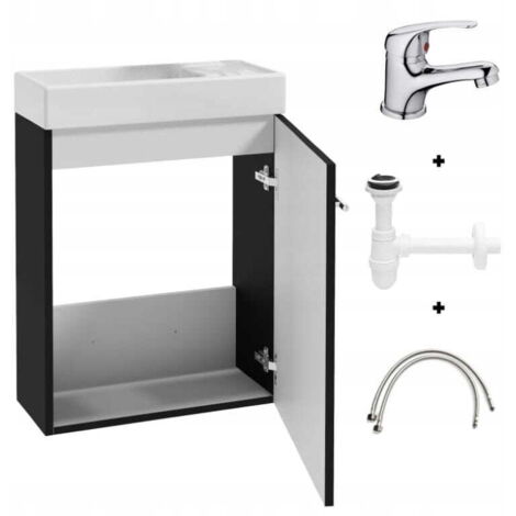 Mobile bagno con lavabo 50x70cm con rubinetto e sifone, nero, Small