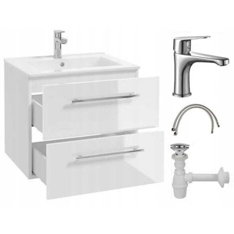 Mobile bagno con lavabo 60x50 sospeso, Pinia bianco, con rubinetto cromato allungato