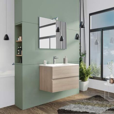 Mobile bagno con lavabo e specchio inclusi finitura rovere grigio 81x47x53h cm - Salone
