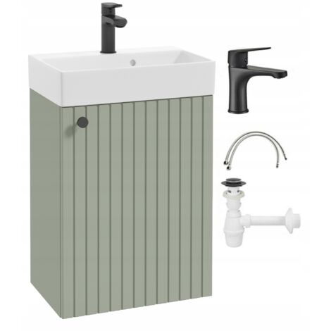 Mobile bagno con lavabo in eucalipto con rubinetto e maniglia neri 50x70cm Kiara