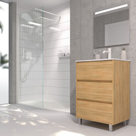 Mobile bagno sospeso 100cm con ripiano e specchio grigio caldo DUBON