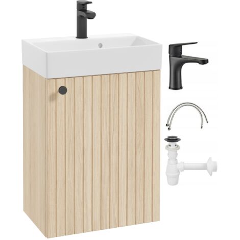 Mobile bagno con lavabo in Rovere Vicenza con rubinetto e maniglia neri 50x70cm Kiara