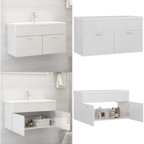 Mobile Bagno con Lavabo Integrato Bianco Lucido in Truciolato - Lavabo integrato - Mobile da bagno