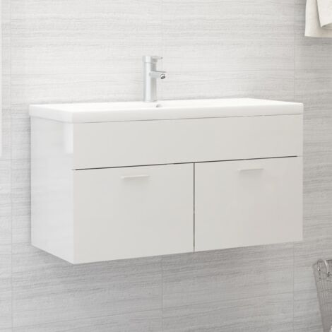 Mobile Bagno con Lavabo Integrato Bianco Lucido in Truciolato vidaXL