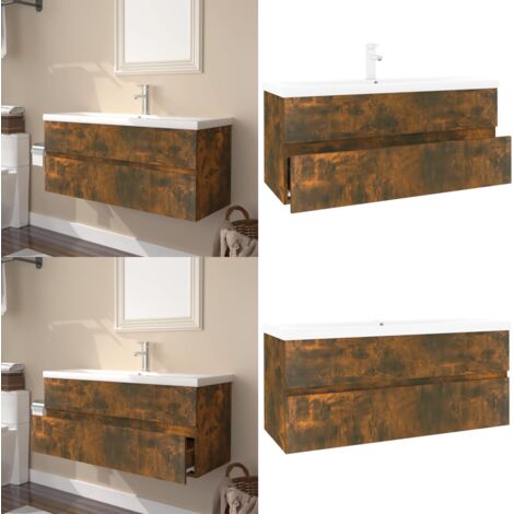 Mobile Bagno con Lavabo Integrato Rovere Fumo Legno Multistrato - Lavabo integrato - Mobile sottolavabo
