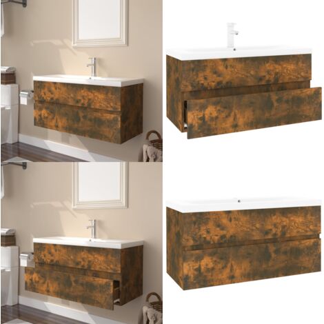 Mobile Bagno con Lavabo Integrato Rovere Fumo Legno Multistrato - Lavabo integrato - Mobile sottolavabo