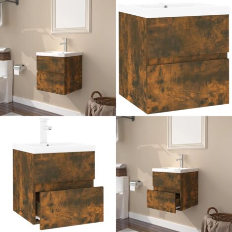 Mobile Bagno con Lavabo Integrato Rovere Fumo Legno Multistrato - Lavabo integrato - Mobile sottolavabo