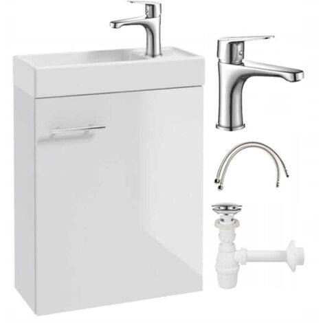 Mobile bagno con lavabo sospeso bianco lucido 50x70 Small e rubinetto cromato allungato