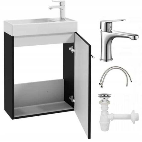 Mobile bagno con lavabo sospeso nero 50x70 Small con rubinetto cromato allungato
