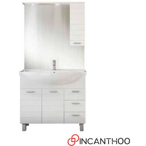 Mobile Bagno con Pensile - 75 cm 2 Ante e 3 Cassetti + Specchio + Faretti Colore BIANCO