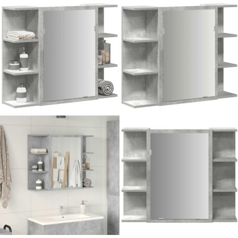Mobile Bagno con Specchio Grigio Cemento 80x20,5x64 Multistrato - Armadietto da parete - Armadietto da bagno moderno