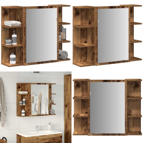 Mobile Bagno con Specchio Legno Antico Legno Multistrato - Mobile da bagno con specchio - Armadietto da bagno in legno