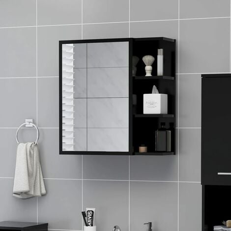 Mobile bagno con specchio legno chiaro e nero 60 cm TERUEL